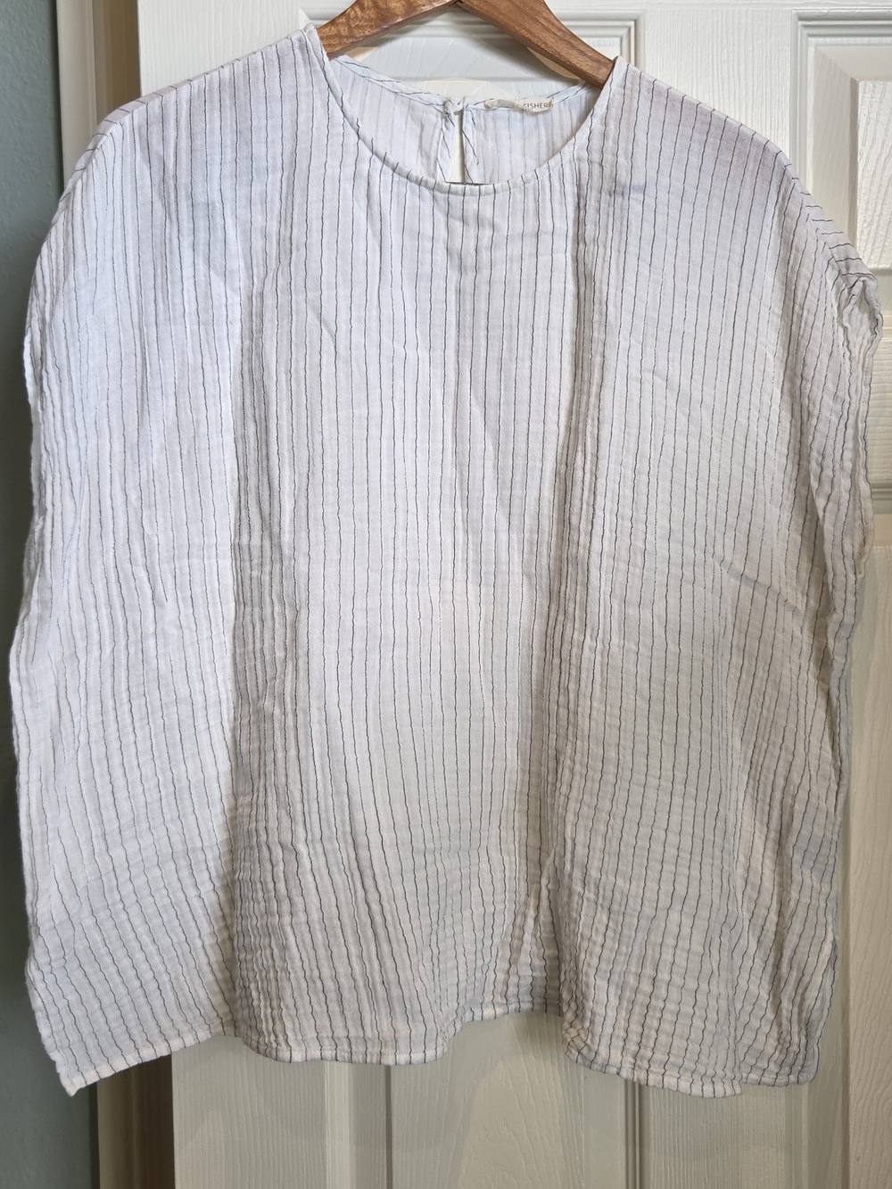 Eileen Fisher White Linen Pinstripe Blouse